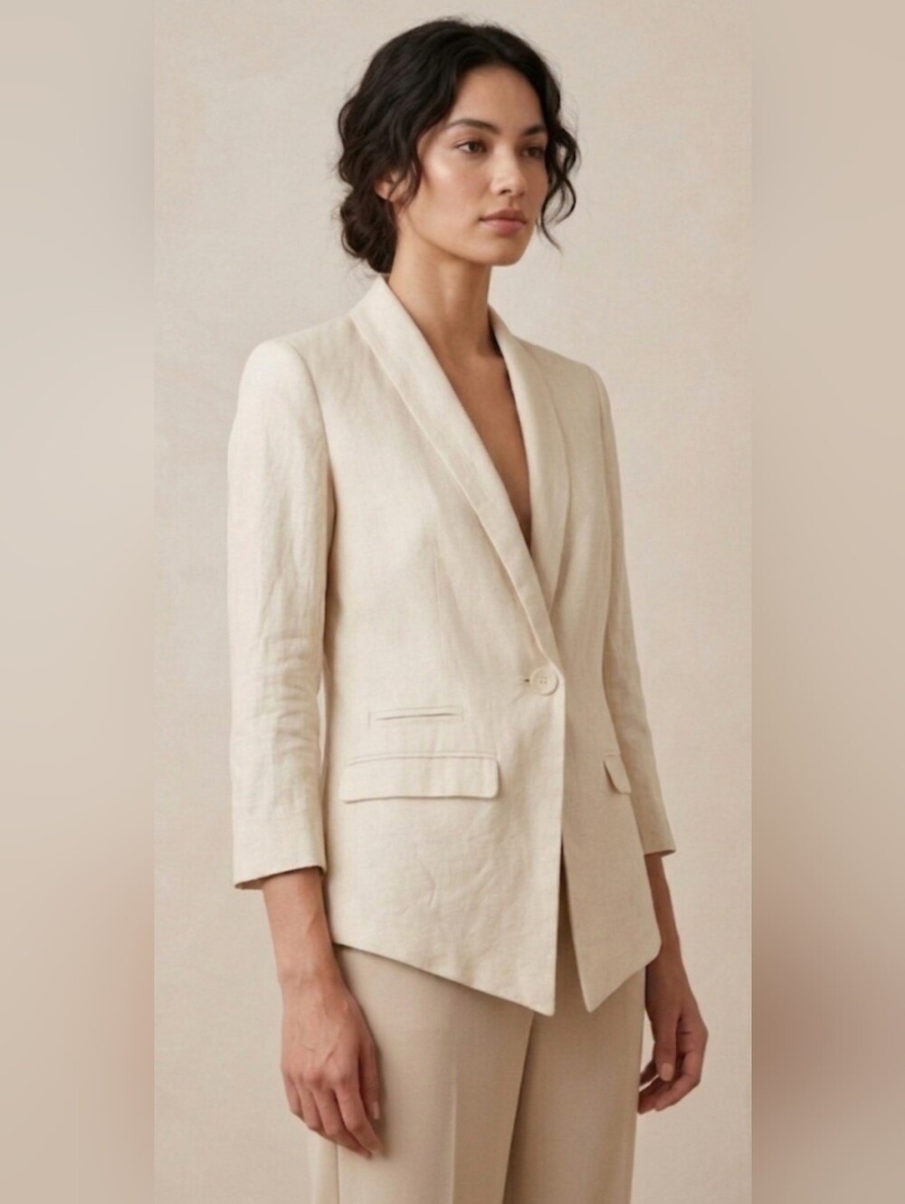 H&M 100% Linen Blazer Jacket / Sz 4 / Light cream